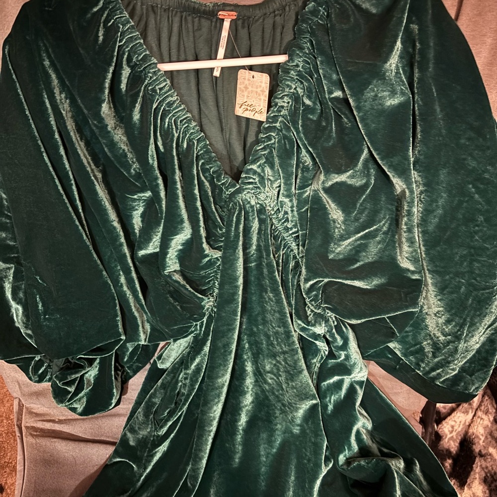 Free People Green Velvet Mini Dress